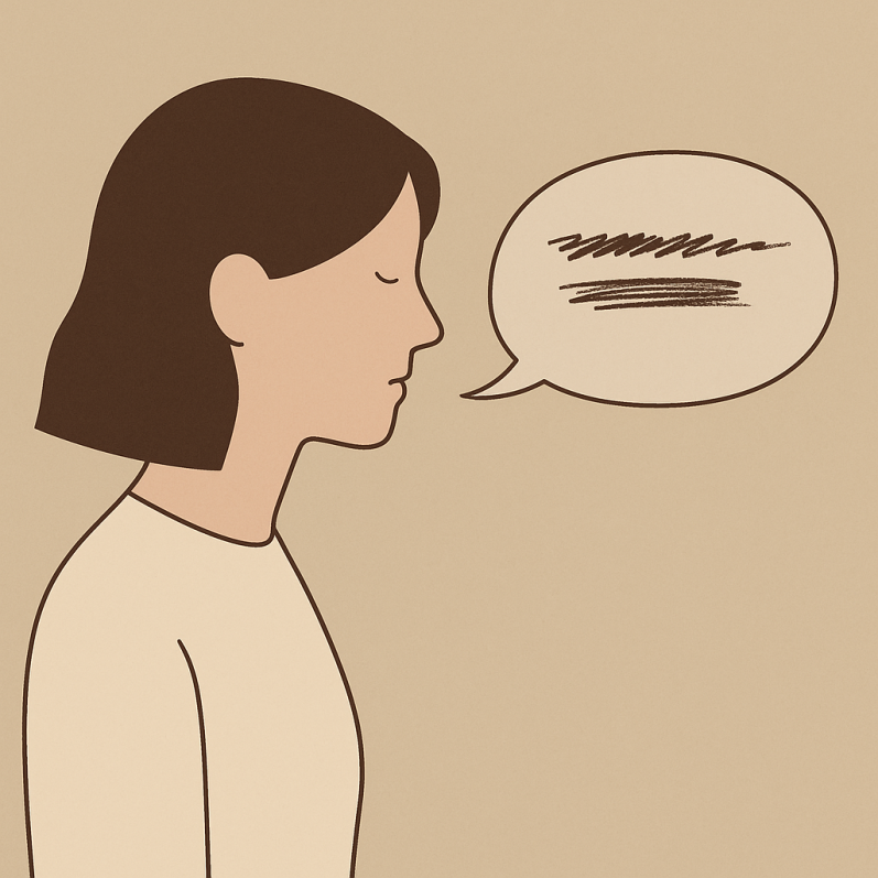 Femme minimaliste avec bulle vide Illustration silencieuse d’une personne parlant par non-dits – passivité-agressivité